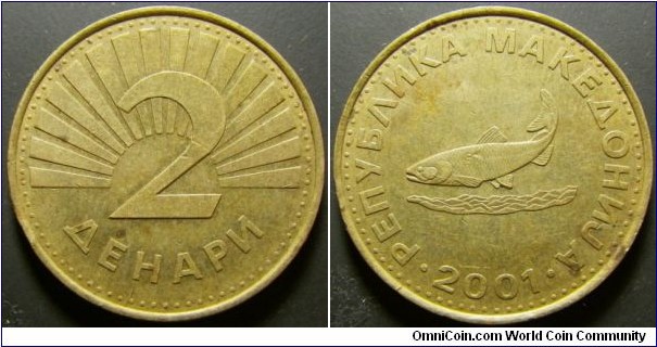 Macedonia 2001 2 dinar. Weight: 6.28g. 