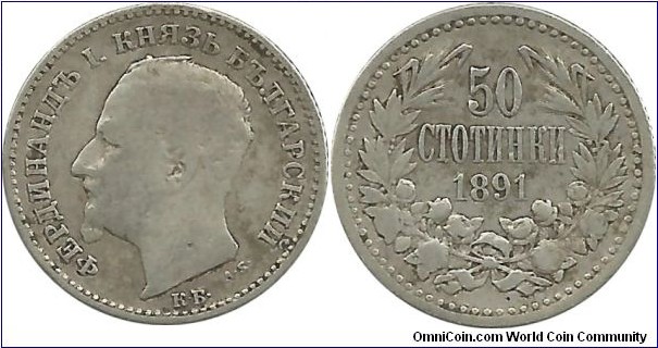 Bulgaria-Principality 50 Stotinki 1891