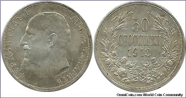 Bulgaria-Kingdom 50 Stotinki 1913