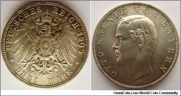 German States 1909 D Bavaria 3 Mark