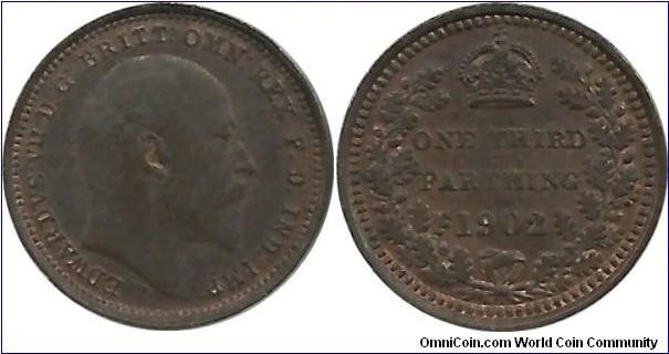 GreatBritain 1/3 Farthing 1902 (Mint for use in Malta)