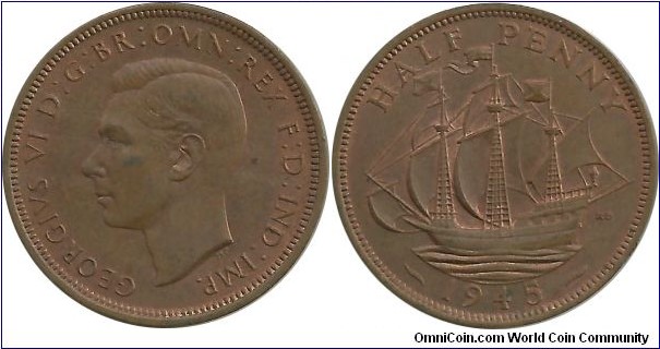 GreatBritain ½ Penny 1945
