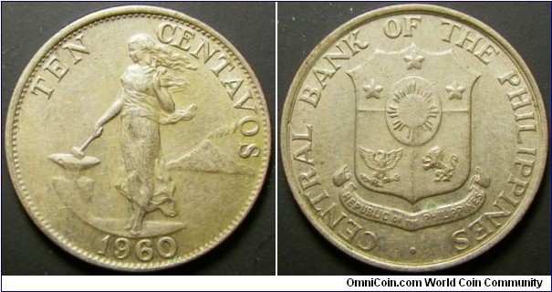 Philippines 1960 10 centavos. Weight: 2.05g. 