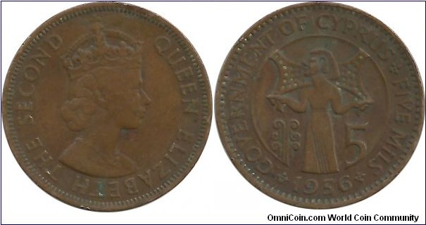 Cyprus-British 5 Mils 1956