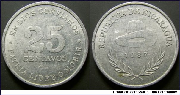 Nicaragua 1987 25 centavos. Weight: 1.31g. 
