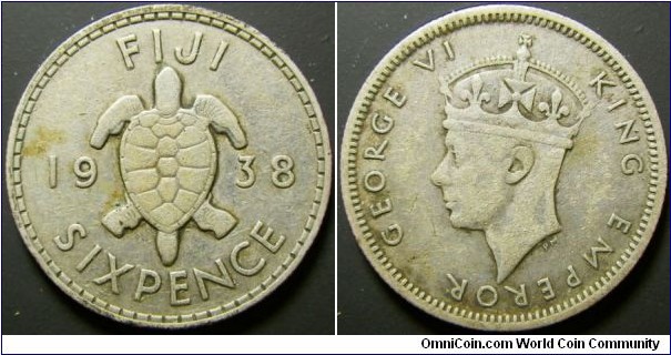 Fiji 1938 6 pence. 