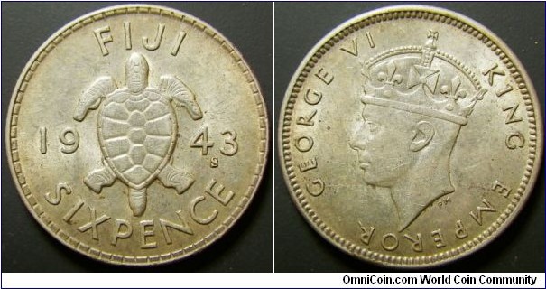 Fiji 1943 6 pence, mintmark S. 