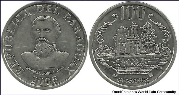 Paraguay 100 Guaranies 2006 (Reduced size and different metal)