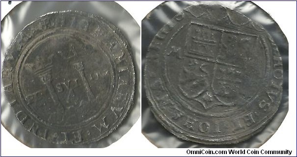 4 reales cob of Carolus and Johanna of Spain, Mexico City mint mark. Assayer M. Second series, 1542-1572. Sea salvaged.
