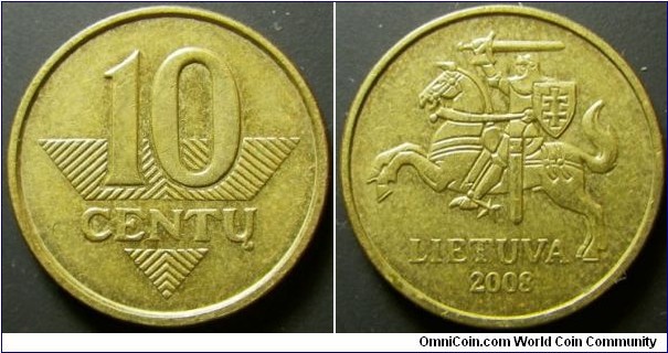 Lithuania 2008 10 cents. Weight: 2.64g. 