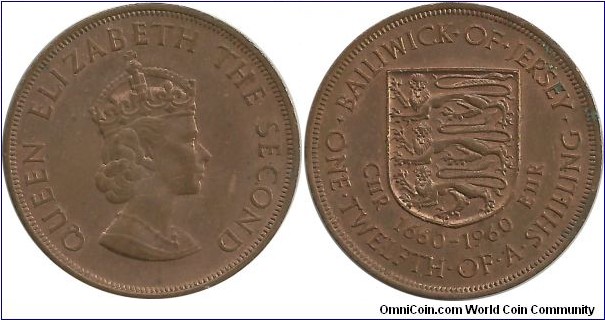 Jersey 1/12 Shilling ND(1960) - 300th Anniversary, Accession of King Charles II (KM# 23)