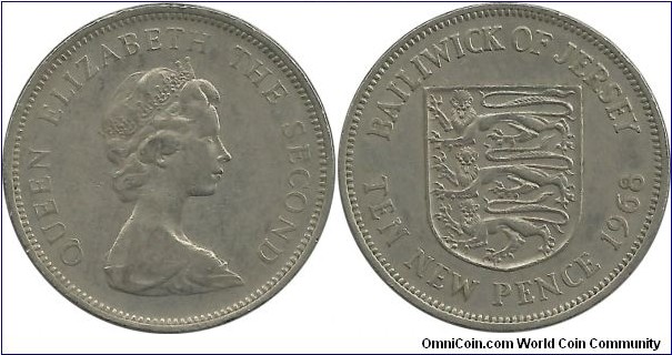 Jersey 10 NewPence 1968