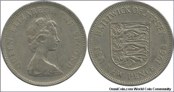 Jersey 10 NewPence 1968