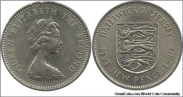 Jersey 5 NewPence 1980