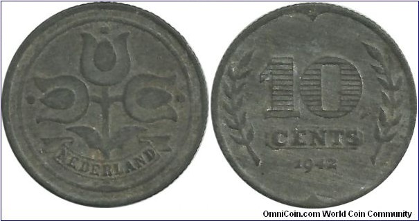 Nederlands 10 Cents 1942-Zn