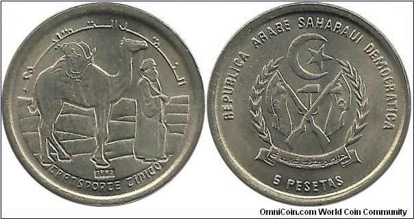 SaharawiADR 5 Pesetas 1992