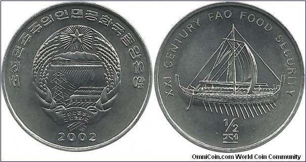 NKorea ½ Won 2002-ship1