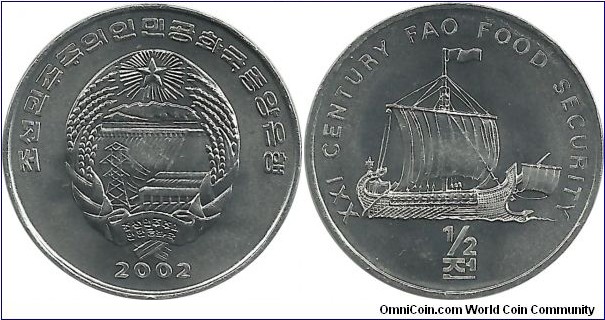 NKorea ½ Won 2002-ship2