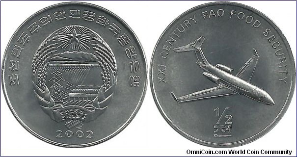 NKorea ½ Won 2002-plane