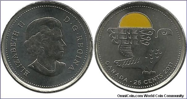 Canada 25 Cents 2011-Peregrine Falcon-yellow
