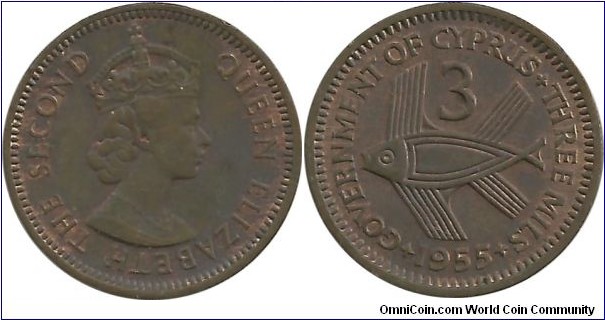 British Cyprus 3 Mils 1955