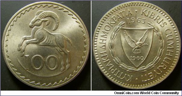 Cyprus 1963 100 mils. Weight: 11.39g.