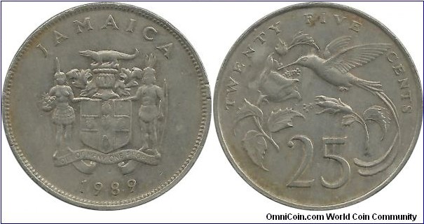 Jamaica 25 Cents 1989