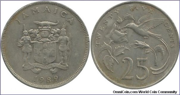 Jamaica 25 Cents 1989