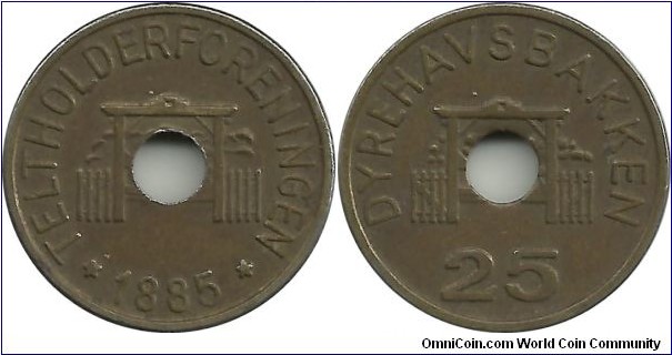 Denmark-Token 25 Øre 1885 (Danish arcade token -23mm. Confirmation thanks to Lennart Fredericksen:
It is a 25 ore play money for a slot machine from 