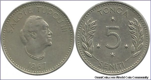 Tonga 5 Seniti 1967 (Queen Salote 1918-1965)