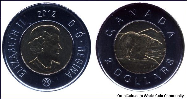 Canada, 2 dollars, 2012, bi-metallic, Polar Bear, Queen Elizabeth II.