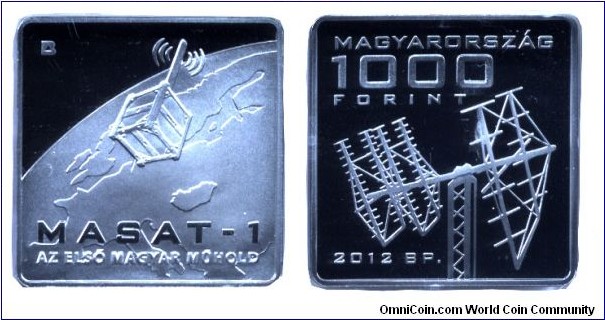 Hungary, 1000 forints, 2012, Cu-Ni, 28.43mm, 14g, MASAT-1, the 1st Hungarian Satellite.