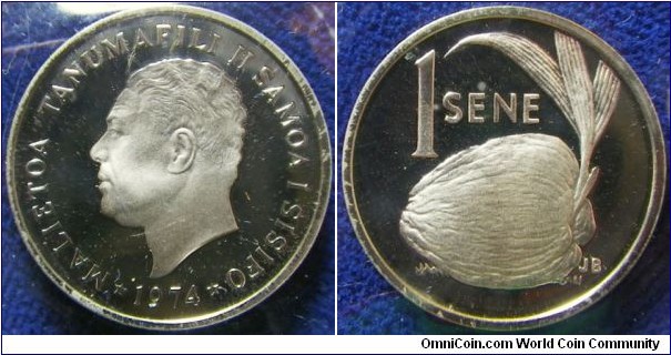 Samoa 1974 1 sene, struck in silver proof. 