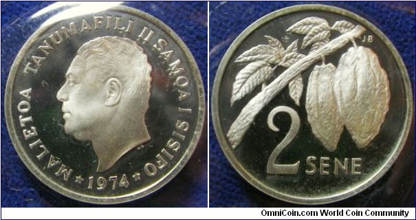 Samoa 1974 2 sene, struck in silver proof. 