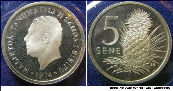 Samoa 1974 5 sene, struck in silver proof. 