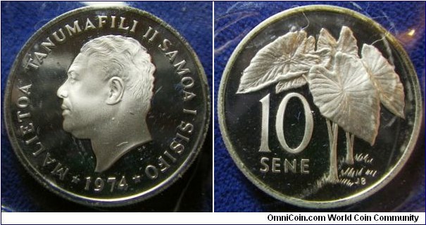 Samoa 1974 10 sene, struck in silver proof. 