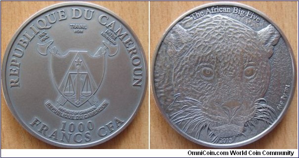 1000  Francs CFA - Leopard - 31.1 g Ag .999 antique finish - mintage 750 pcs only