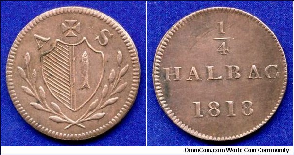 1/4 halbag.
jüdischen Pfennig.
Frankfurt Stadt.


Cu.