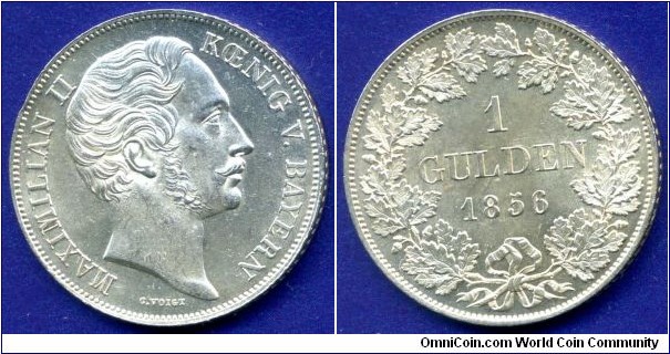 1 Gulden.
Kingdom of Bavaria.
Maximilian II, Ioseph (1848-1864), von Bayern.
Mintage 455,000 units.


Ag900f. 10,6gr.