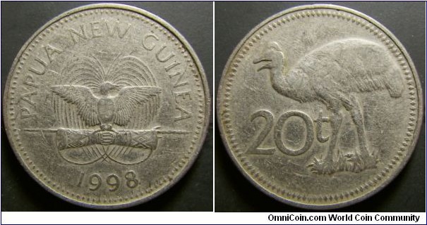 Papua New Guinea 1998 20 toea. Weight: 11.23g. 