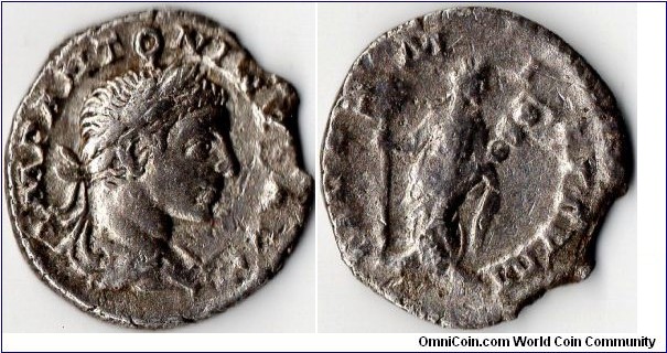 Elagabalus silver denier circa 218-20. Rev Fides Militum. Fides between two standards 