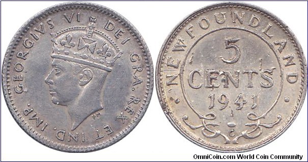 1941C Newfoundland silver 5c
