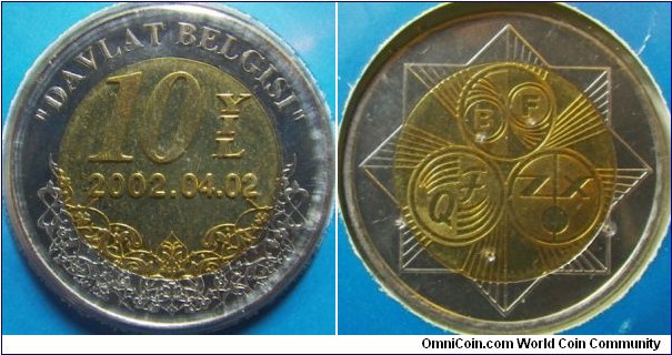 Uzbekistan 2002 bi-metal mint token commemorating 10th anniversary of the mint's opening.