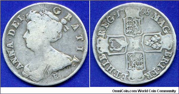 Half Crown.
Queen Anna (1702-1714).
*E* - Edinburg mint.


Ag.