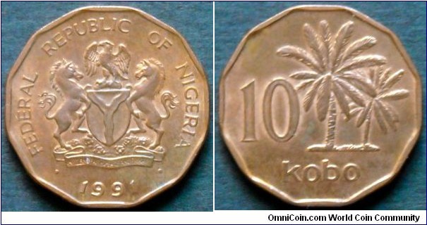 Nigeria 10 kobo.
1991