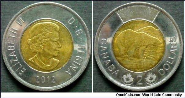 Canada 2 dollars.
2012, Bimetal.