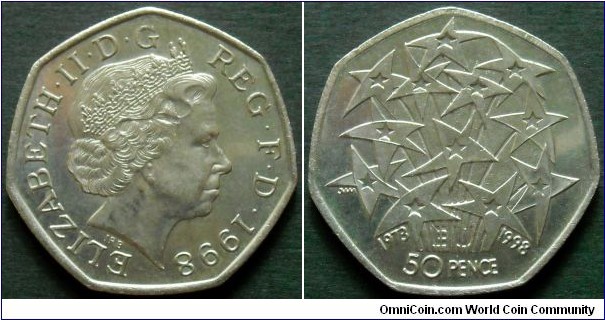 United Kingdom 
50 pence.
1998, 25th Anniversary of membership of EU.