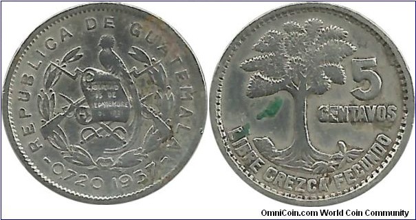 Guatemala 5 Centavos 1957