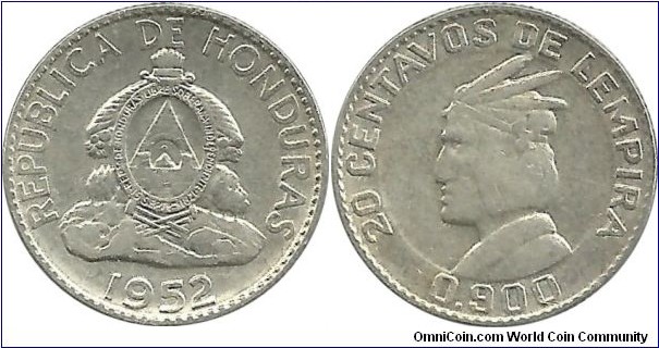 Honduras 20 Centavos 1952