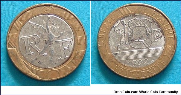 10 Franc big cud on obverse!